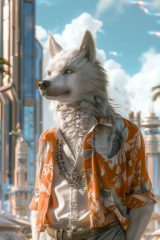 Arte digital de fauna lobo urbanita con camisa