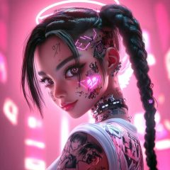 Arte digital retratos chica cyberpunk con neón
