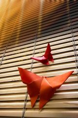 Fotografía artística de detalles mariposas de papel al amanecer